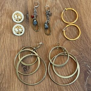 Lot Of Gold-Tone Multi-Hoop Statement Earrings